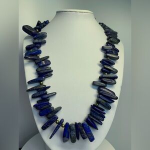 Vintage Lapis Lazuli Fringe Statement Necklace w/Brass Beads & Findings